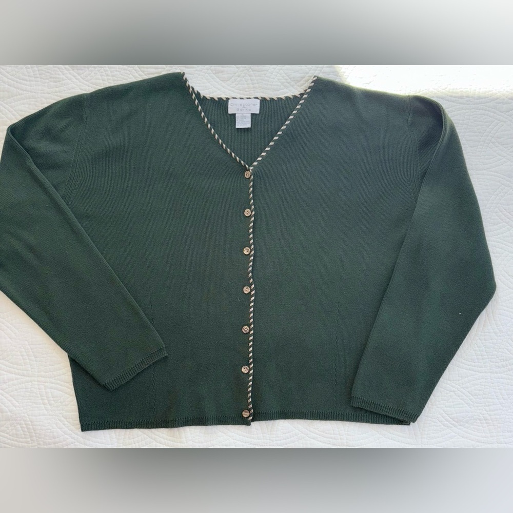 Vintage Hunter Green Knit Cardigan with Embroidered detailing XL - Picture 2 of 7